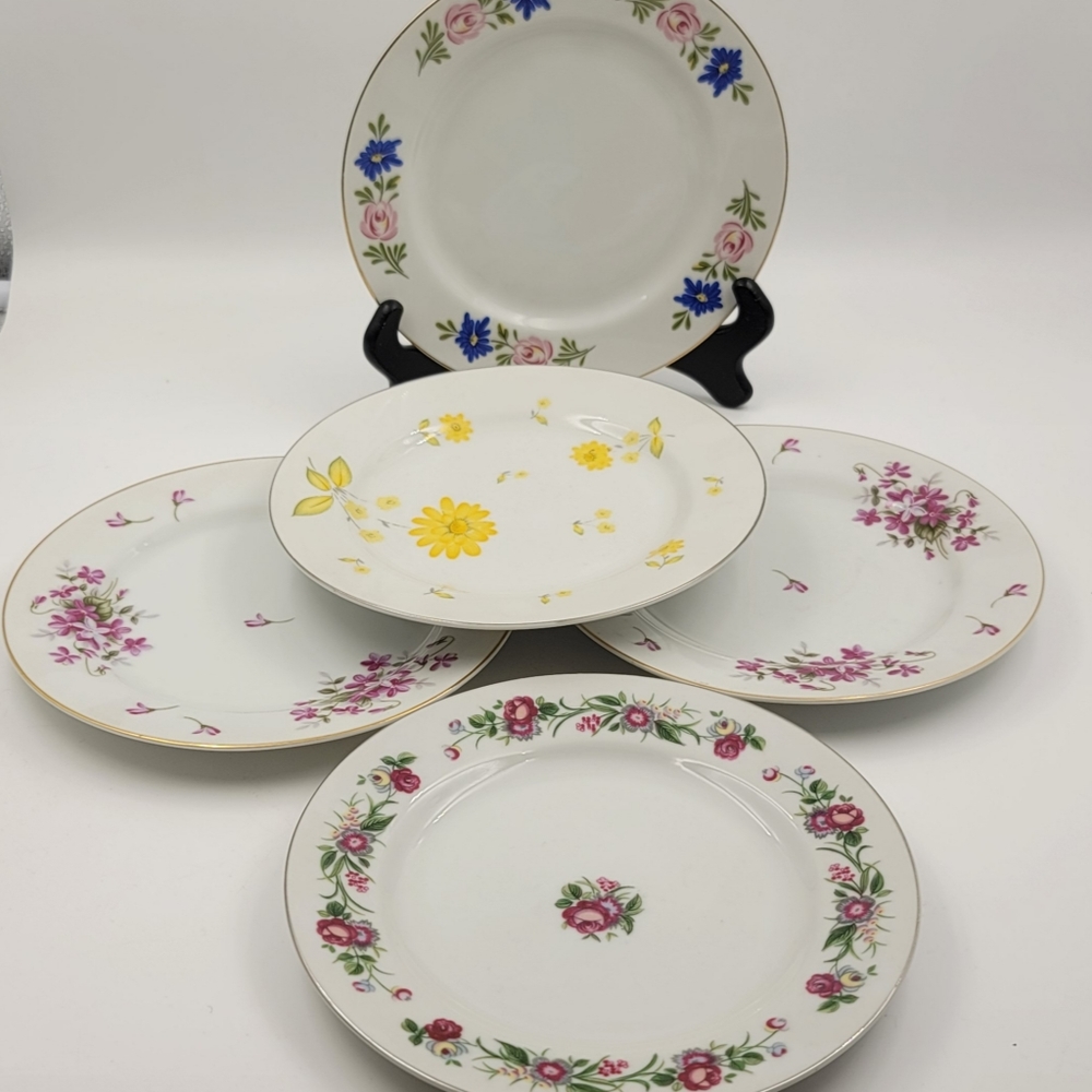 MIXED lot Sheffield Fine China Salad Plate 8.25 inches 5pc set